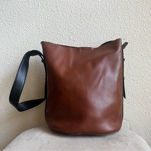 Anthropologie Georgia Brown Black Leather Colorblock Bucket Bag